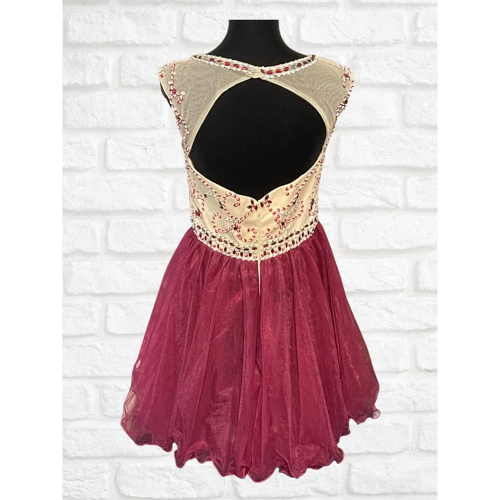 Beaded Maroon Homecoming‎ Dress EUC